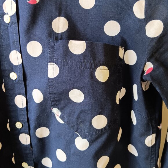 Gap Women's Navy Fox Print Polka Dot The Fitted Boyfriend Cotton Shirt Size S - Picture 6 of 15